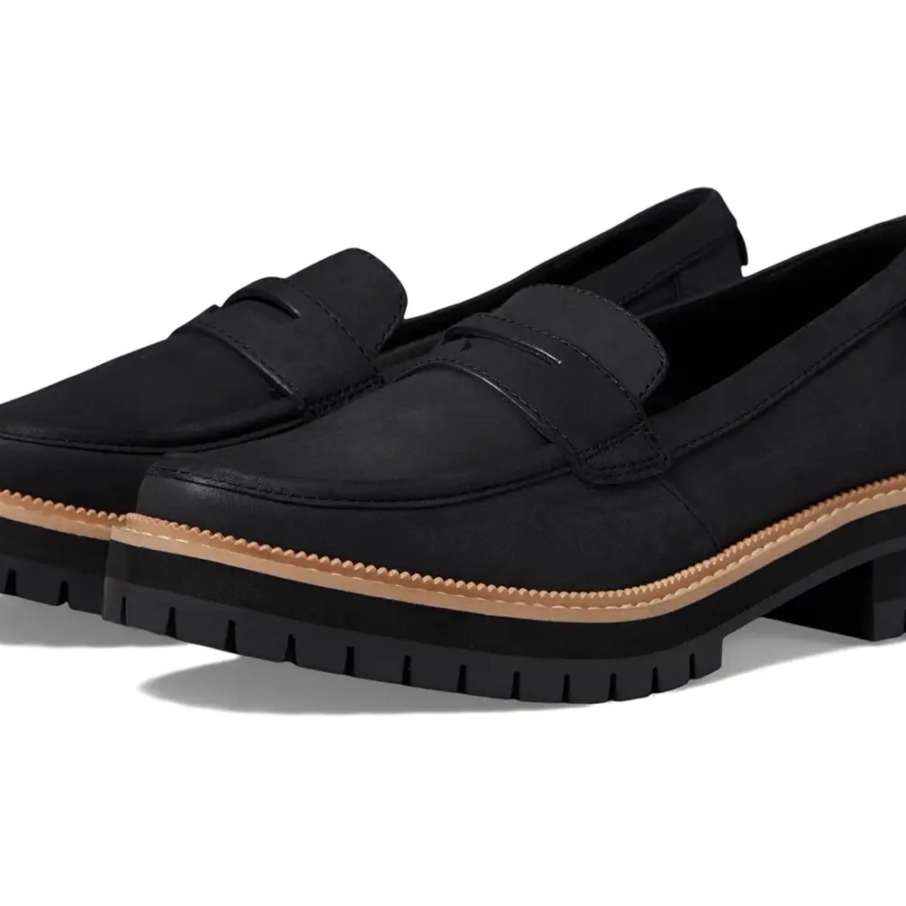 Toms Black Loafers with Tan Trim